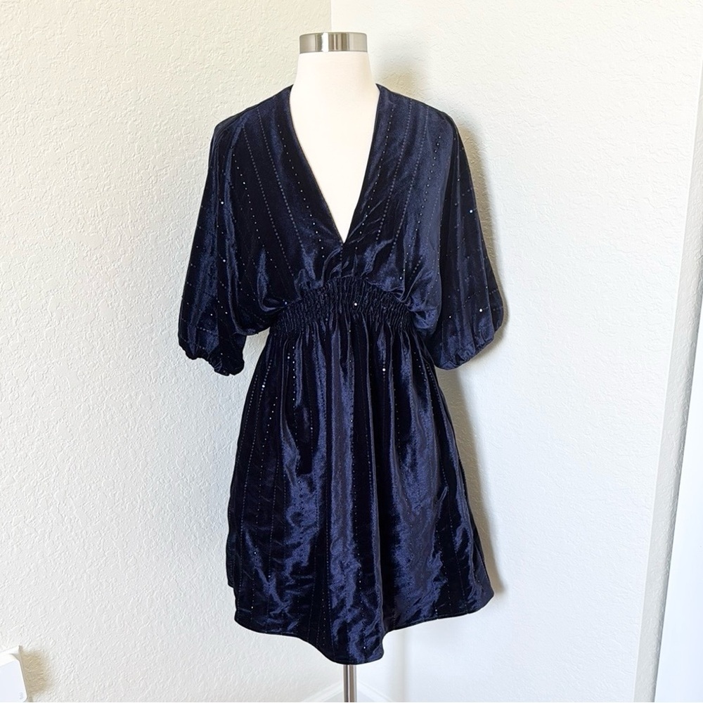 Taylor Smocked Waist Ruffle Hem Velvet Dress